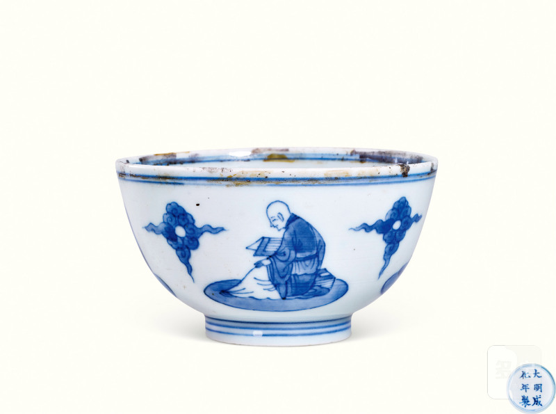 明晚期 青花罗汉诵经图杯 - 图1